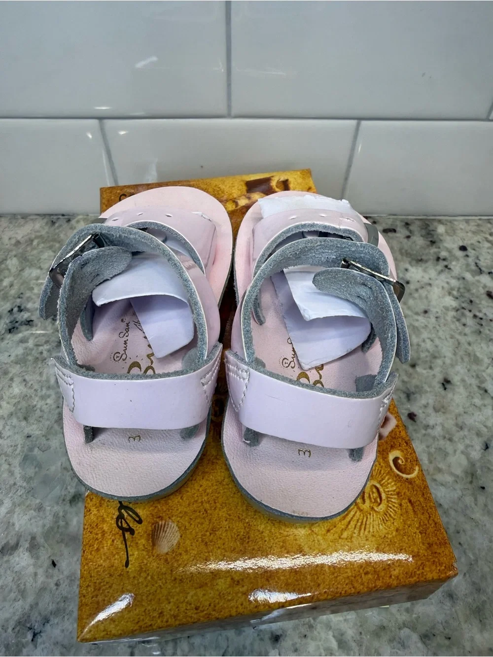 Salt Water Sandals Genuine Leather Light Pink Double Buckle Toddler Size 3 NIB